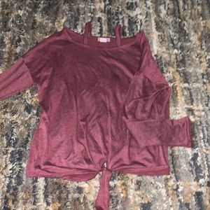 maroon long cropped tie shirt (long sleeved)